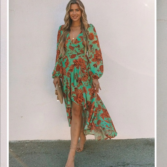 ROVER FLORAL HIGH LOW RUFFLE MAXI DRESS NWOT - Picture 1 of 7